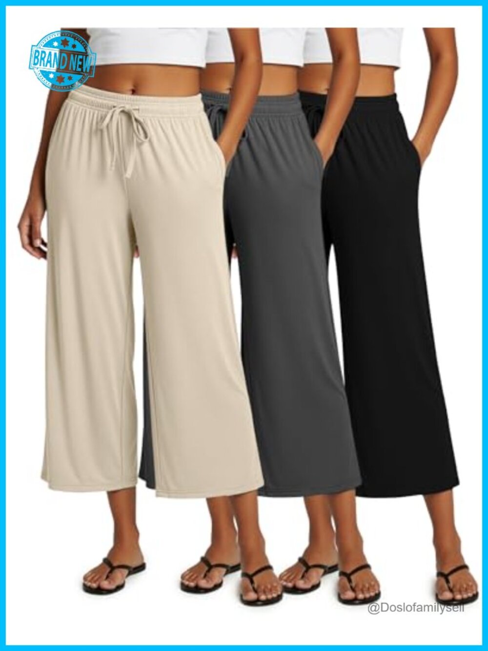 Women's 3 Pack Wide Leg Capri Pants High Waist Loose Yoga Lounge